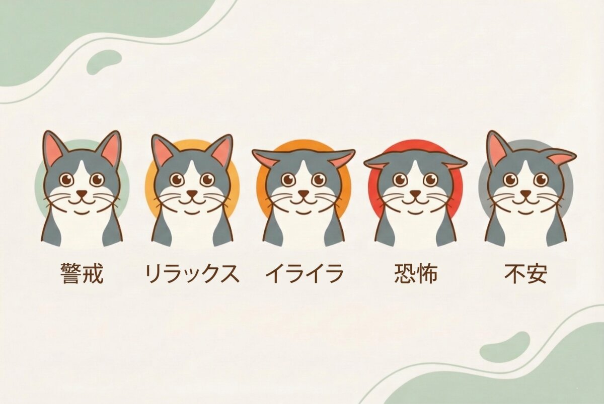 耳の位置と感情の対照図