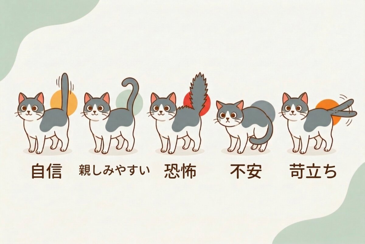 尾の位置と感情の対照図