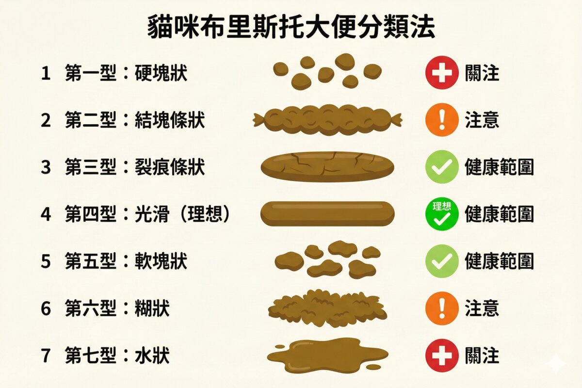 貓咪布里斯托大便分類法 - 1 到 7 分